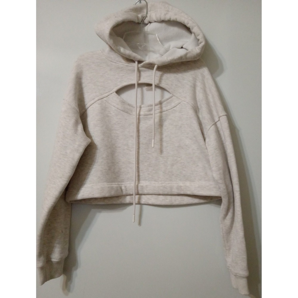 Mono B Heathered Oatmeal Cutout Crop Top Hoodie Sweatshirt Medium Yoga Beach Boh